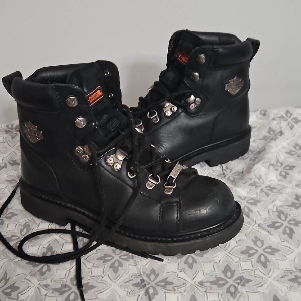 Harley-Davidson Black Leather Lace-Up Motorcycle Boots